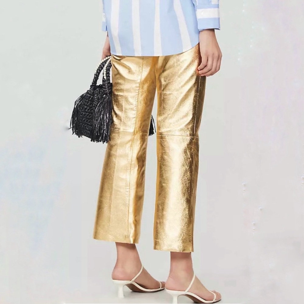 Sandro Orne Metallic Lamb Leather Pants Gold Size XS - Picture 15 of 16